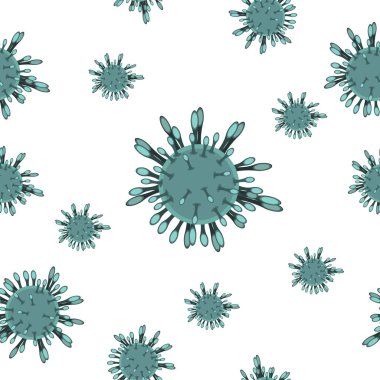 Coronavirus COVID-19. Asya gribi salgını ve koronavirüs salgını için solunumu mümkün. Virüs ya da bakteri. Düz çizgi film tarzı. Motivasyon posterleri için. Kusursuz desen. Zatürree