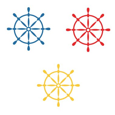 Tekerlekli tahsilat beyaz arka planda izole edildi. Klasik mavi, kırmızı ve sarı. Basit düz simge. Çizgi film tarzı. Deniz ve okyanus. Denizcilik ekipmanları. Kartpostallar ve çocuk tasarımı için. Seyrüsefer