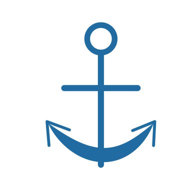 Vektör çapası beyaz arkaplanda izole edildi. Klasik mavilik. Basit düz stil. Simge tasarımı. Tekne ekipmanları. Denizcilik sembolü. Deniz ve okyanus. Kartpostallar, posterler, çocuk tasarımı ve kitaplar için. Arayüz işareti