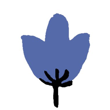 El çizimi klasik mavi yalıtılmış. Siyah saplı. Lale yaprağı. Basit bir illüstrasyon. Tropik karalama elementi. Bahar bitkisi Düğün tasarımı. Kartpostallar, tekstil, duvar kağıtları ve ambalaj kağıtları için.. 