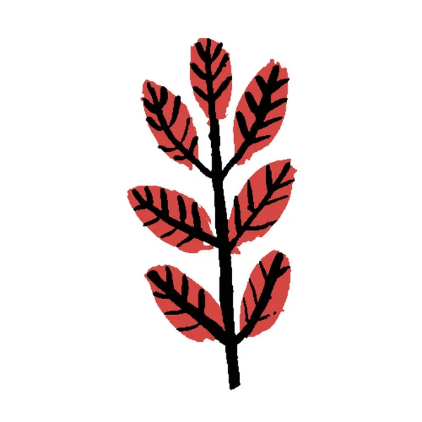 Χειροποίητο Κόκκινο Κλαδί Φύλλα Φθινοπωρινό Δέντρο Απλή Επίπεδη Απεικόνιση Τροπικό — Διανυσματικό Αρχείο