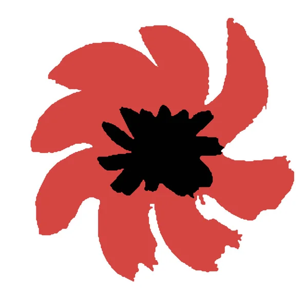 Çizimi Kırmızı Çiçek Izole Edilmiş Haşhaş Yaprağı Basit Bir Botanik — Stok Vektör