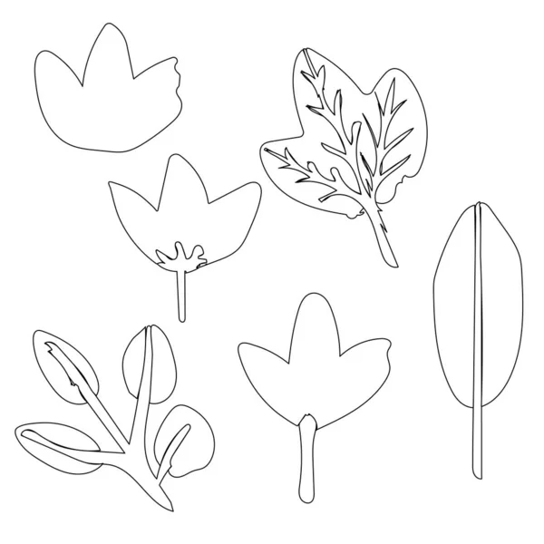 手描きの孤立した花の要素を持つコレクション 概要スケッチ 着色本のため 生態系植物セット 装飾的な春 秋と熱帯の花 枝や葉 寄席風 — ストックベクタ