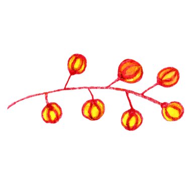 Sonbahar çiçekleri ve böğürtlenlerle ıssız bir dal. Suluboya ve renkli kalemlerle çizilmiş bir el. Tatil dekorasyonu. Botanik bahçesi. Ekoloji. Kartpostallar, tekstil, duvar kağıtları ve ambalaj kağıtları için.