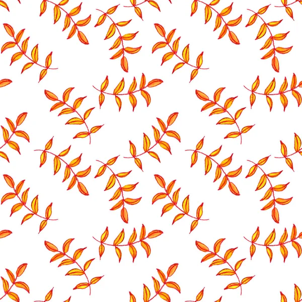 Handgezeichnete Herbstblätter Tropische Blumen Natürlicher Blumenschmuck Nahtloses Muster Goldener Wald — Stockfoto