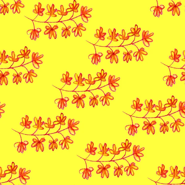 Seamless Pattern Autumn Tropical Tree Branches Leaves Flowers Floral Rustic — Stock Photo, Image
