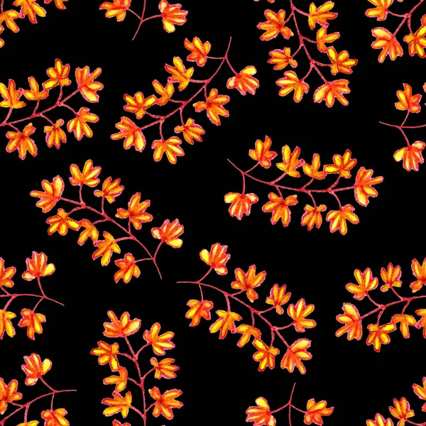 Nahtloses Muster Mit Herbstlichen Zweigen Blättern Und Blumen Floraler Schmuck — Stockfoto