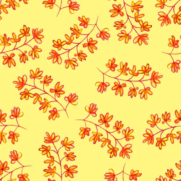 Бесшовный Узор Осенью Тропическими Ветвями Деревьев Листьями Цветами Цветочный Деревенский — стоковое фото