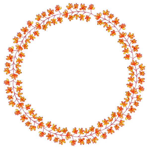 手描きの秋の木の枝や葉とエレガントなラウンドフレーム ガーランド 花輪や境界線 オレンジの葉 内部の碑文 自然装飾要素 ポストカード ソーシャルネットワークのテンプレート — ストック写真