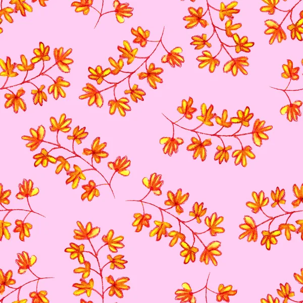 Kézzel Rajzolt Nyári Levelek Trópusi Virágok Természetes Virágdísz Zökkenőmentes Minta — Stock Fotó