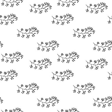 Elle çizilmiş rowan ağacıyla kusursuz desen. Üzüm dalı. Çiçekli zarif bir süs. Tek renkli arka plan. Ekoloji tasarımı. Moda ve moda. Kartpostallar, hatıra defteri, tekstil ve ambalaj kağıtları için.