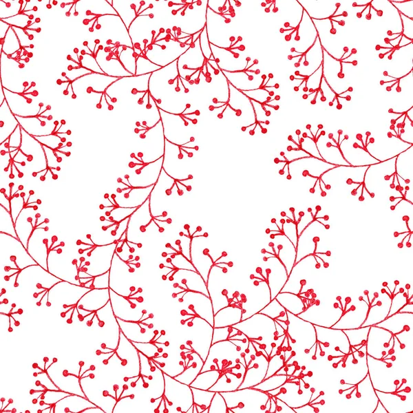 Nahtloses Muster Mit Handgezeichneten Vogelbeeren Herbst Trauben Zweigen Floraler Rustikaler — Stockfoto