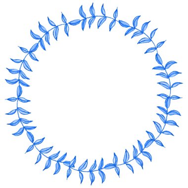 Zarif yuvarlak çerçeve, çelenk ya da el çizimi ağaç dalları ve yapraklarıyla kenar. Klasik mavi yeşillik. İçinde yazı var. Ekoloji dekoratif unsuru. Kartpostallar için şablon, sosyal ağlar