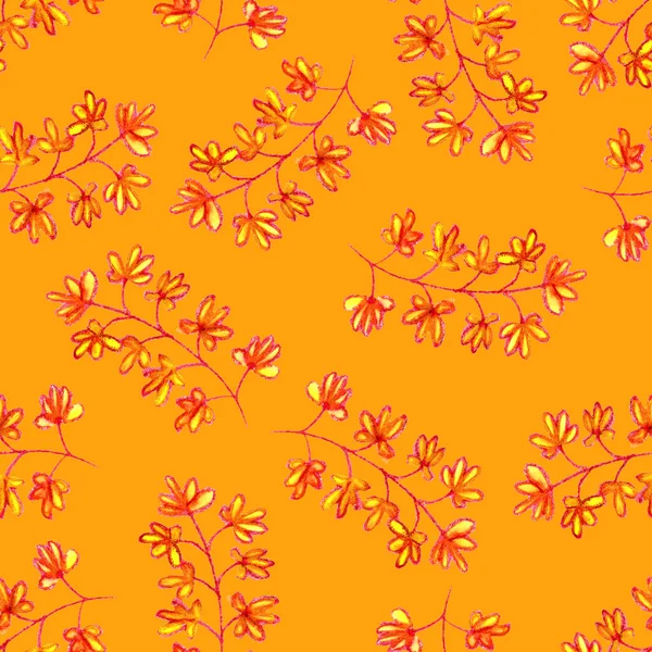 Handgetekende Herfstboomtakken Bladeren Tropische Bloemen Milieubloemen Ornament Naadloos Patroon Oranje — Stockfoto