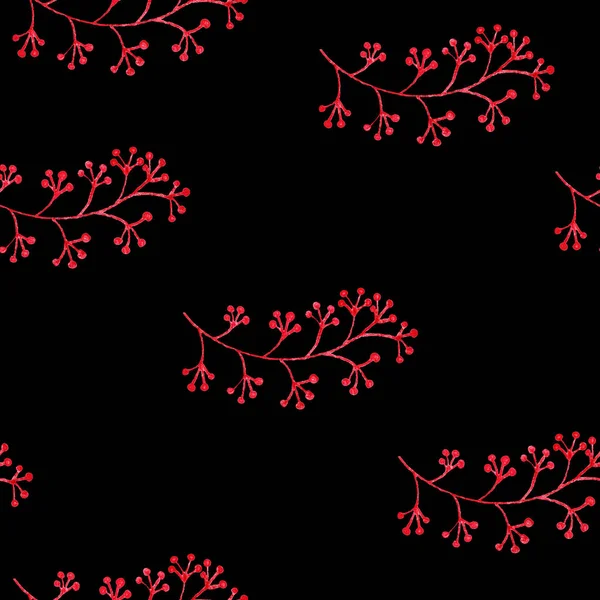 Nahtloses Muster Mit Handgezeichneten Sommervogelbeeren Trauben Zweigen Florales Traditionelles Ornament — Stockfoto