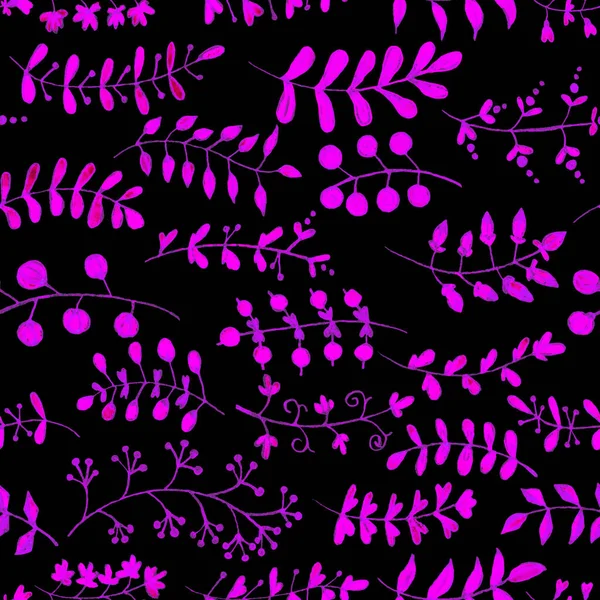 Nahtloses Muster Mit Handgezeichneten Tropischen Ästen Blättern Blumen Und Beeren — Stockfoto