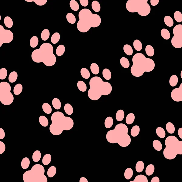 Seamless pattern with animal paw prints silhouette. Pastel pink and black. Cute and funny. Cartoon style. Cats and dogs. Pet shop. Veterinary. For postcards, textile, wallpaper and wrapping paper