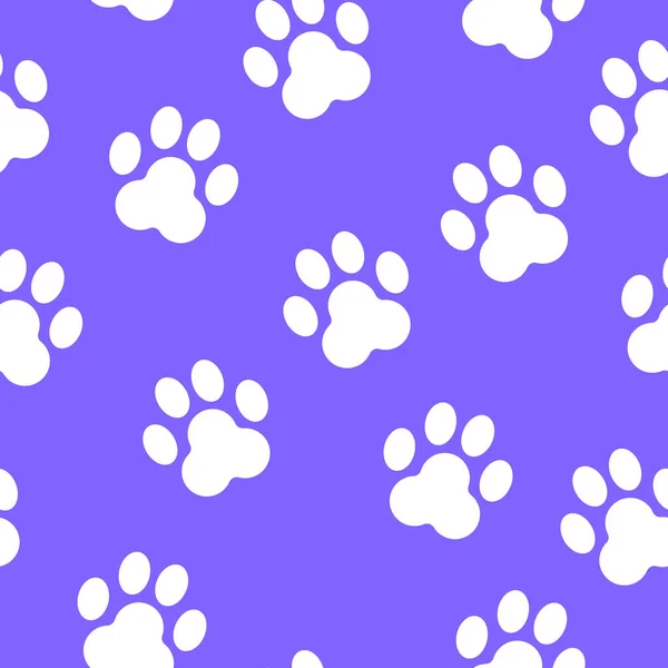 动物爪子的无缝图案描绘了轮廓 紫罗兰和白色 有趣又可爱 卡通风格 猫和狗 宠物店兽医 明信片 纺织品 壁纸和包装纸 — 图库矢量图片