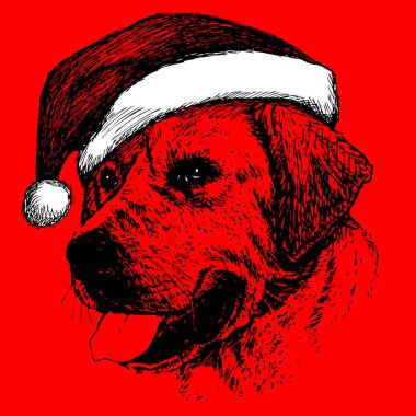 santa claus şapka elle çizilmiş köpekle 