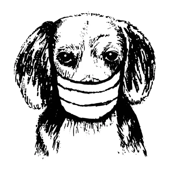 Freehand Skica Ilustrace Psa Bíglů Maskou Kreslený Rukou — Stockový vektor