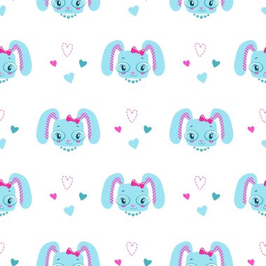 Sevimli tavşan ile komik kız gibi seamless modeli