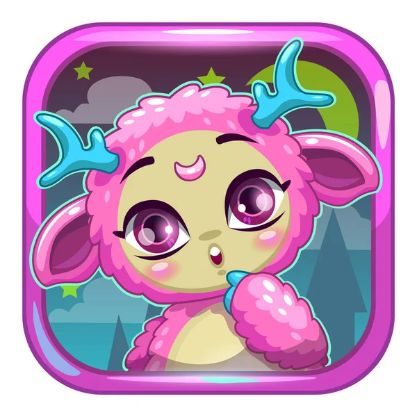 Icono de la aplicación con lindo monstruo esponjoso rosa — Vector de stock