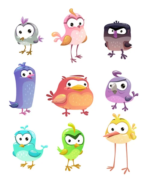Desenhos animados engraçados de pé pássaros conjunto — Vetor de Stock