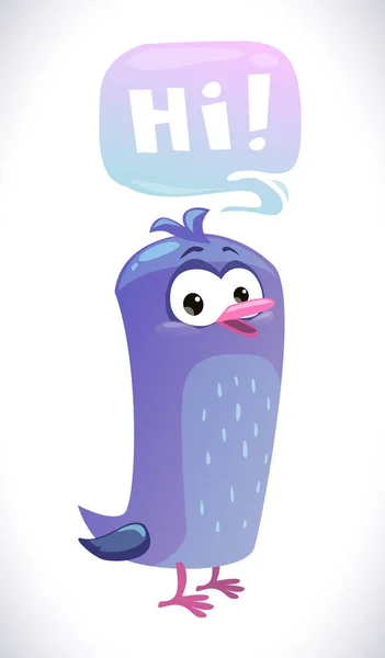 Grappige cartoon blauwe vogel met tekstballon — Stockvector