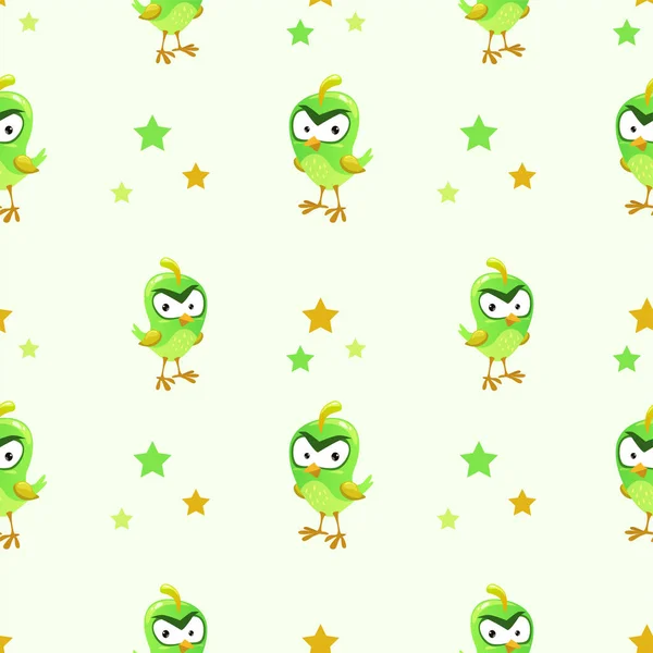 Komik yeşil kuş ile komik doku — Stok Vektör