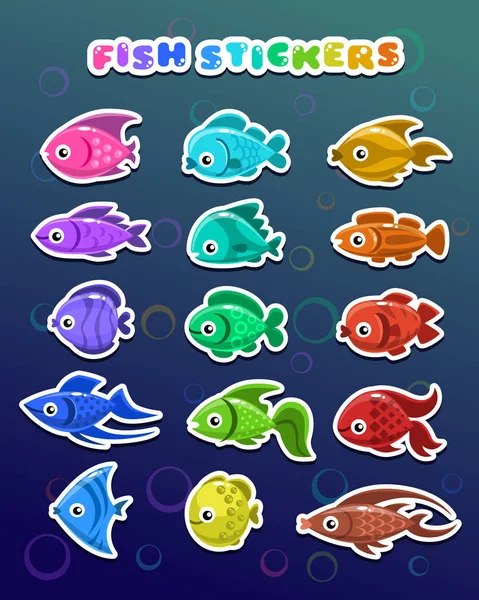 Смешные красочные рыбные наклейки — стоковый вектор