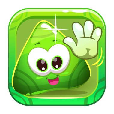 Komik şirin yeşil karakter ile App simgesi.