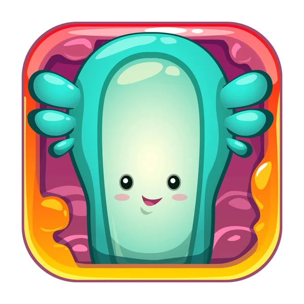 Cartoon app icon with funny slimy alien character. — Stock Vector