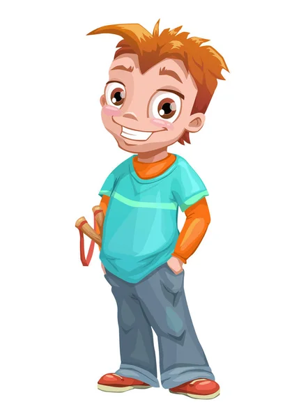 Funny standing red haired boy. — Stock Vector