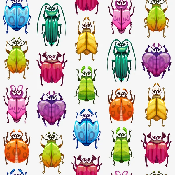 Seamless pattern with funny cartoon colorful bugs — Stock Vector