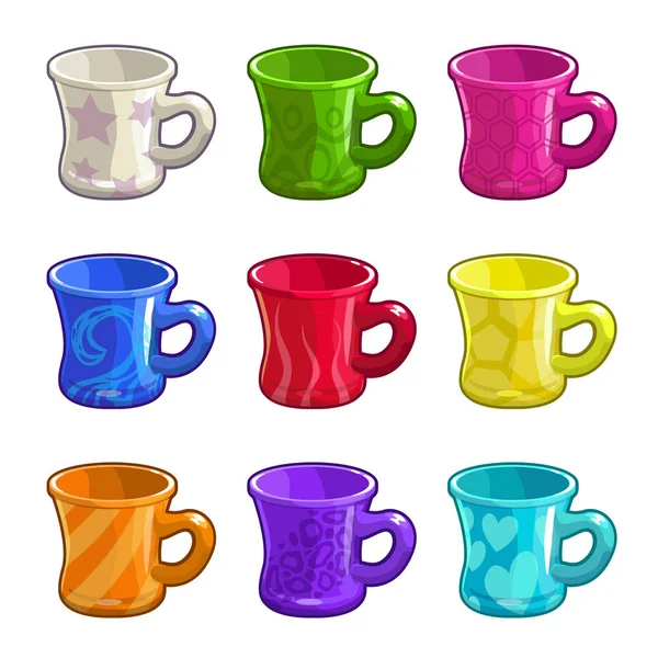 Dessin animé coloré tasses à thé lumineux — Image vectorielle