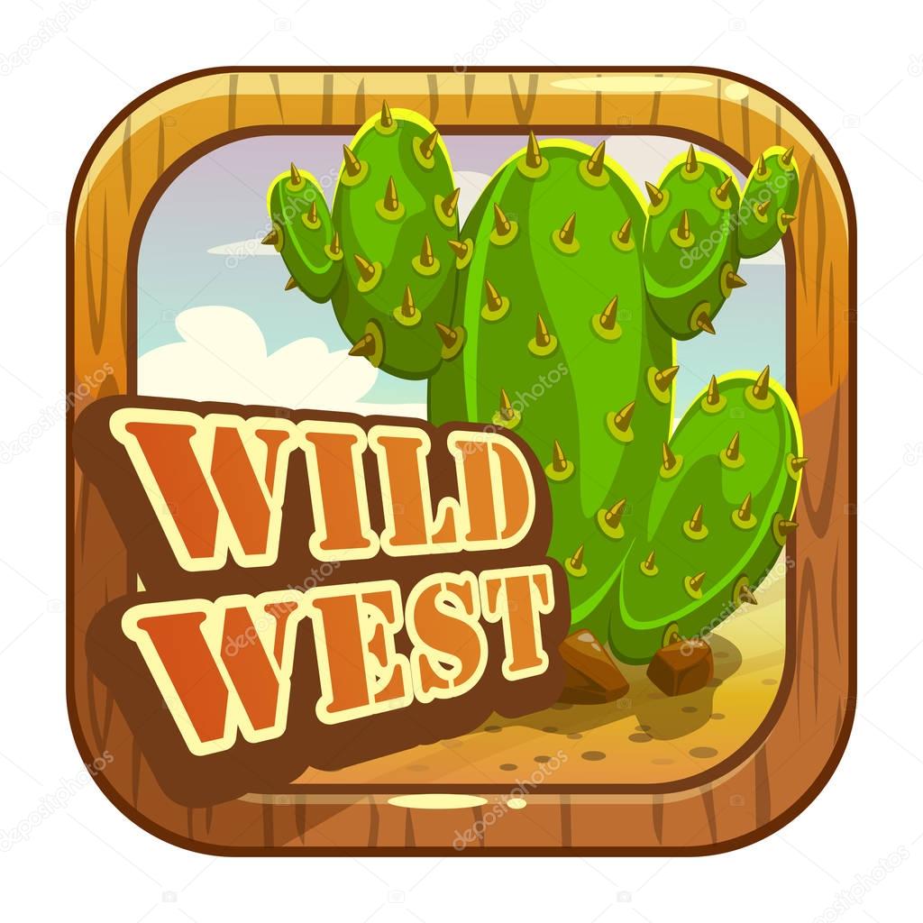 Cartoon app icon with wild west attributes. Application store item template. Vector asset for game or web design.