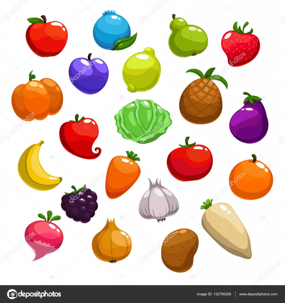 과일, 장과 및 야채 아이콘 만화 — 스톡 벡터 © lilu330 #132780206