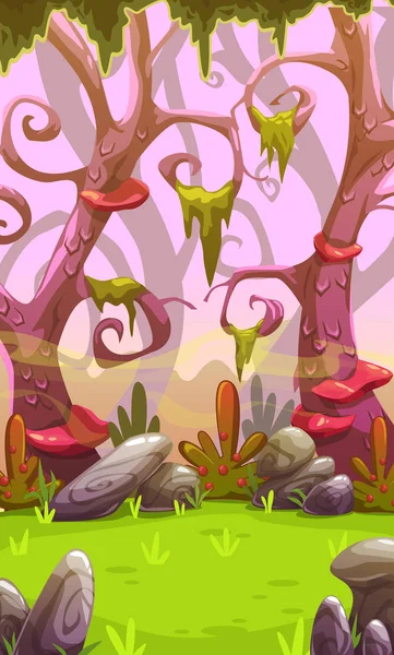 Fantasia cartoon floresta paisagem . — Vetor de Stock