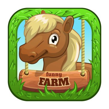 Sevimli çizgi komik midilli kafa ile App simgesi.