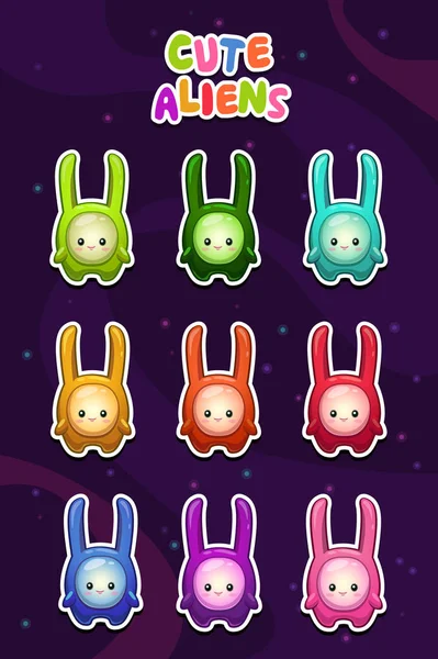 Cute cartoon colorful alien characters stickers — Stock Vector