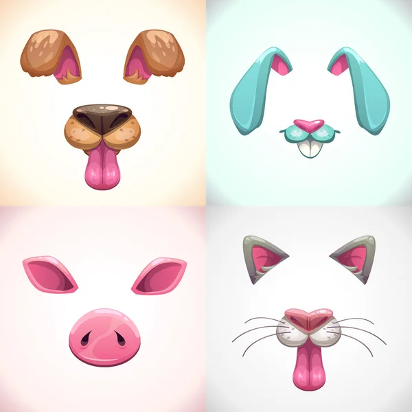 Cartoon animal face items. — Stock Vector