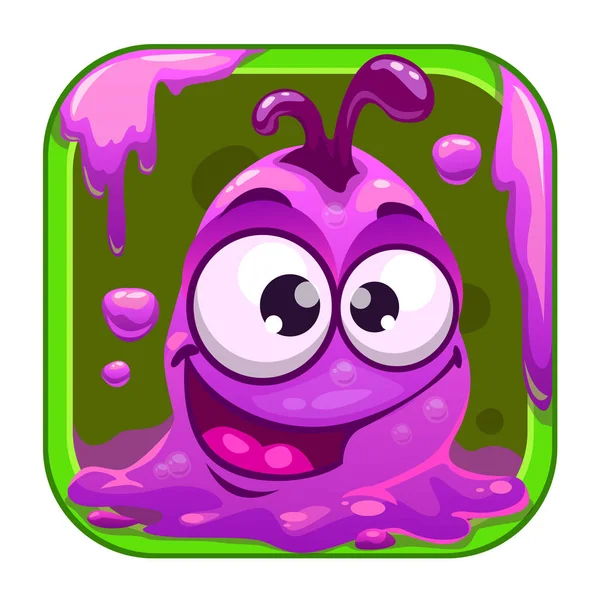 Icône App avec drôle mignon monstre visqueux violet . — Image vectorielle