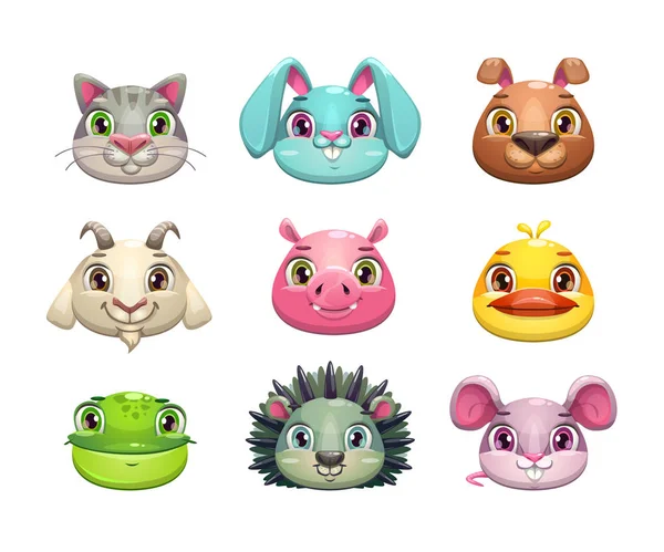 Sevimli çizgi hayvan yüz Icons set