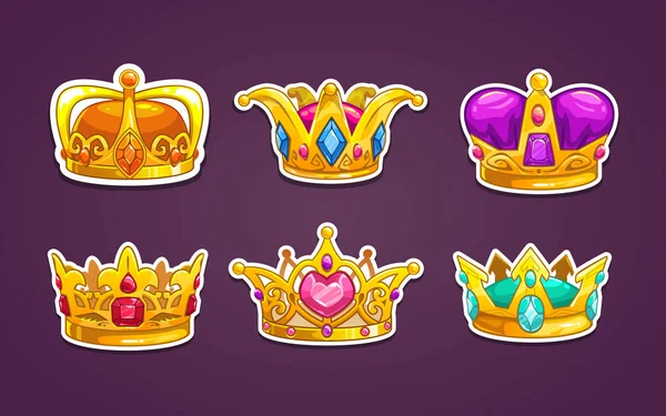 Dessin animé couronne royale icônes ensemble . — Image vectorielle