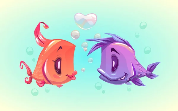 Lindo dibujo animado divertido peces personajes pareja — Archivo Imágenes Vectoriales