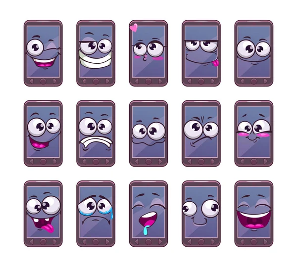 Desenhos animados conjunto de caracteres de telefone inteligente móvel . —  Vetores de Stock