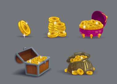 Çizgi film altın sikke Icons set.