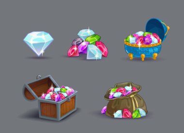 Çizgi film gems Icons set.