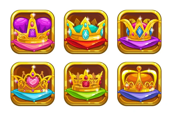 Cool game icons with golden rare crowns — Stock Vector