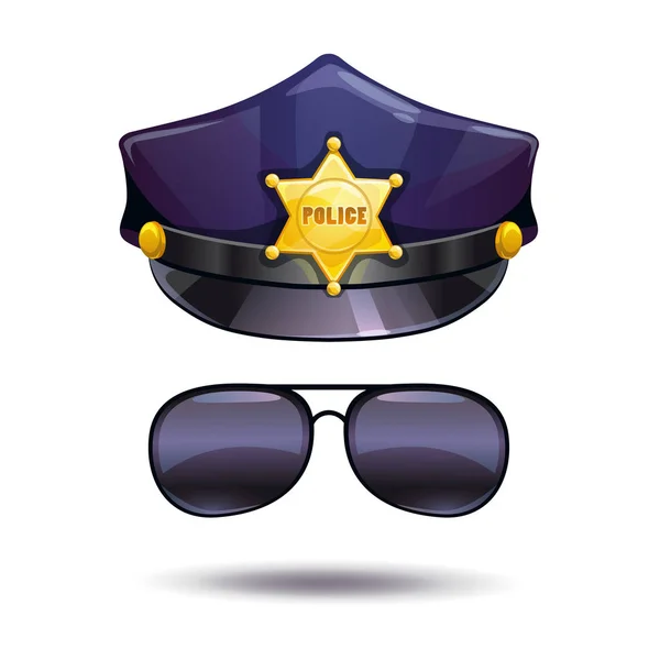 Gorra de policía de dibujos animados y gafas de sol policías . — Archivo Imágenes Vectoriales